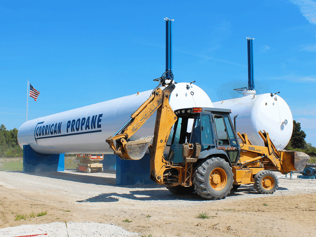 commercial propane tank with a construction vehicle