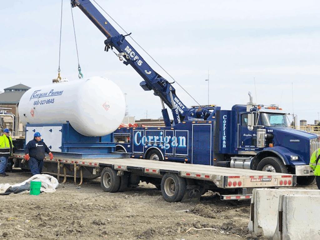 corrigan propane truck unloading commercial tank