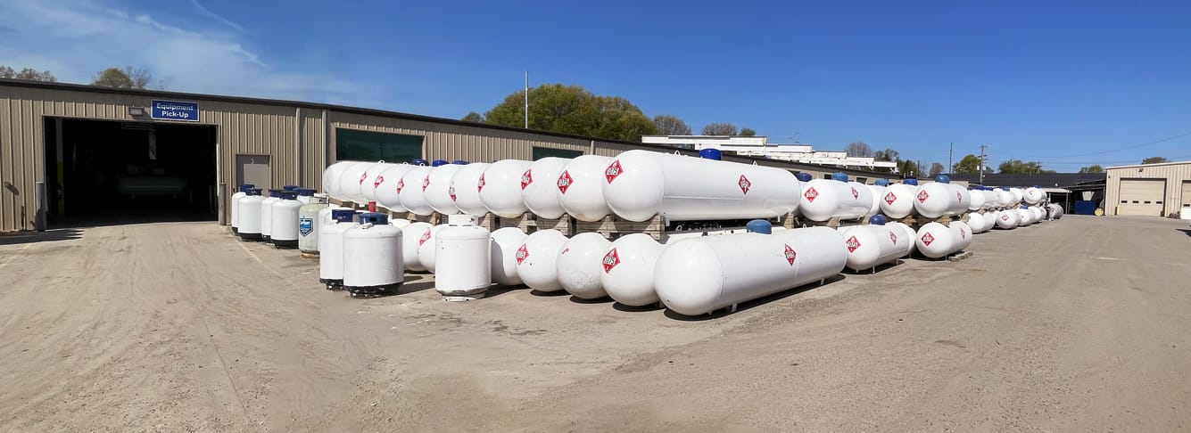 propane tanks stacked and ready for delivery