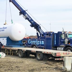 propane tank being delivered on a truck
