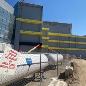 industrial propane tank outside a construction site