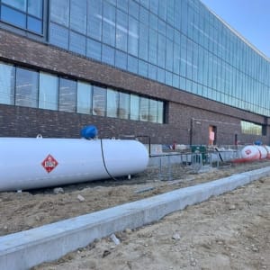 rental propane tank at a construction site