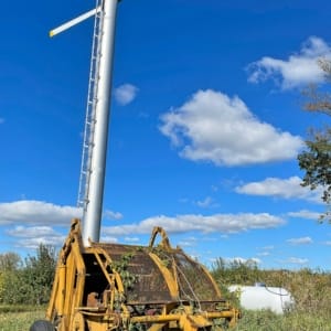 propane frost burner in an orchard