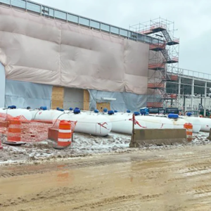 temporary heating tank at construction site