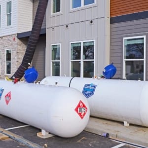 temporary propane tanks at construction site