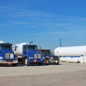 propane delivery trucks loaded for service